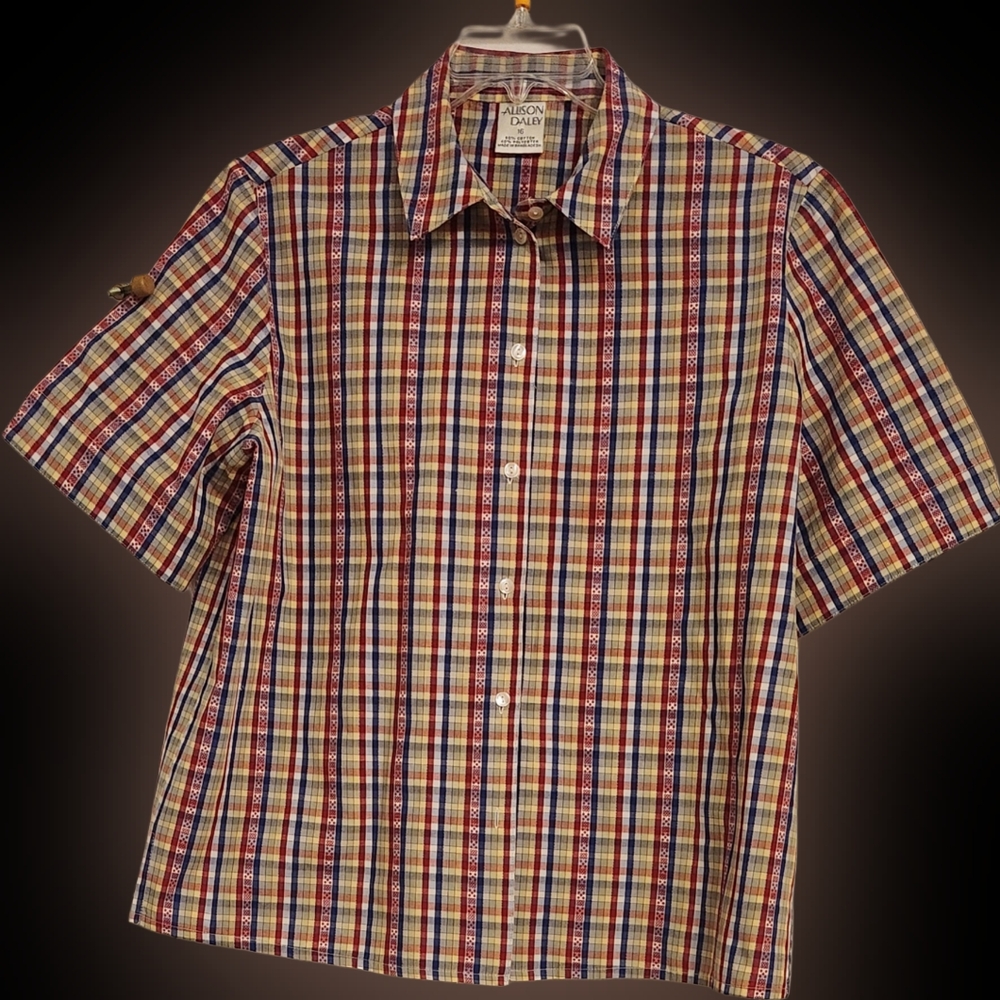 Allison Daley Red and Blue Plaid Button-Down Shirt